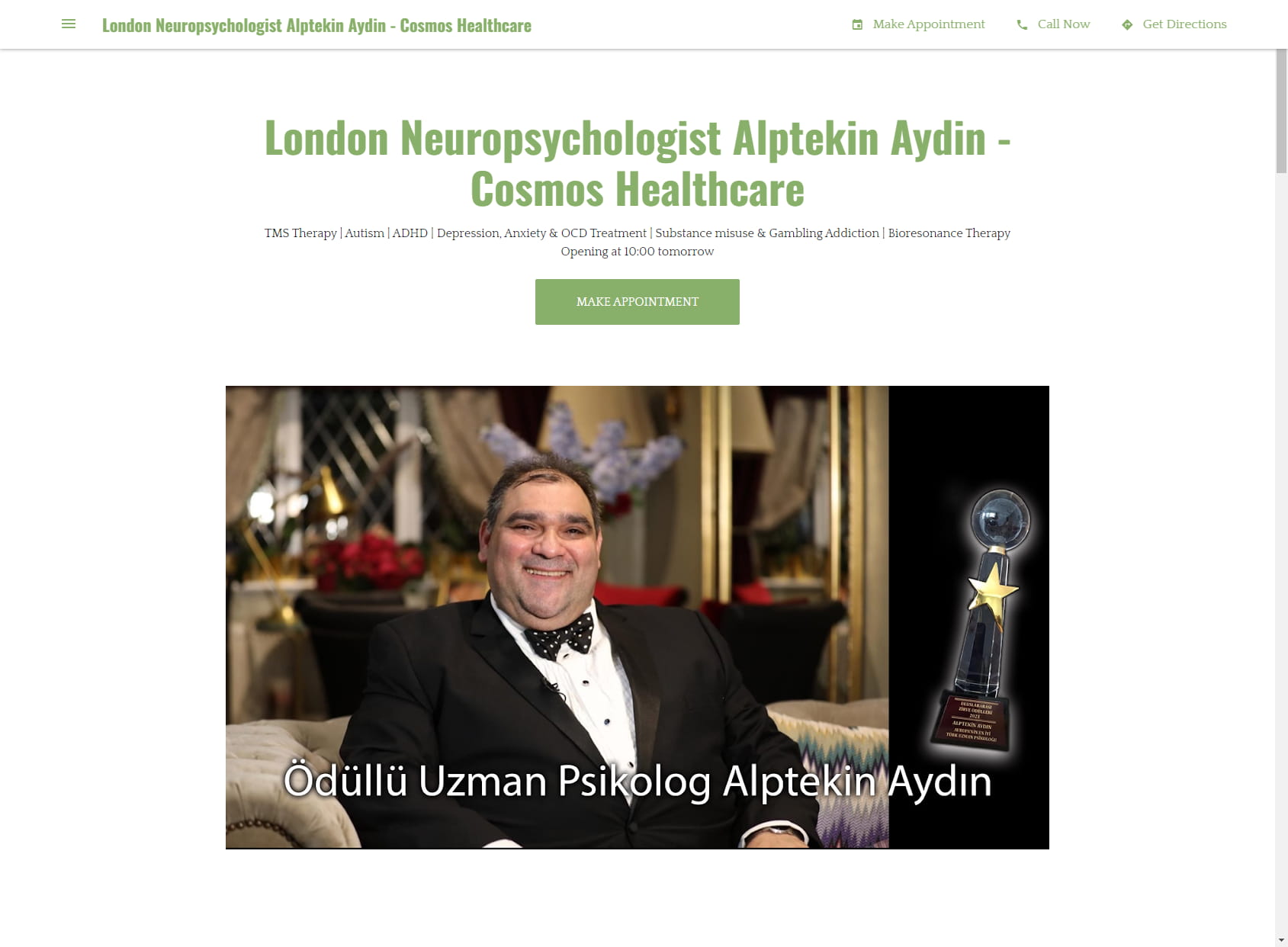 London Neuropsychologist Alptekin Aydin - Cosmos Healthcare