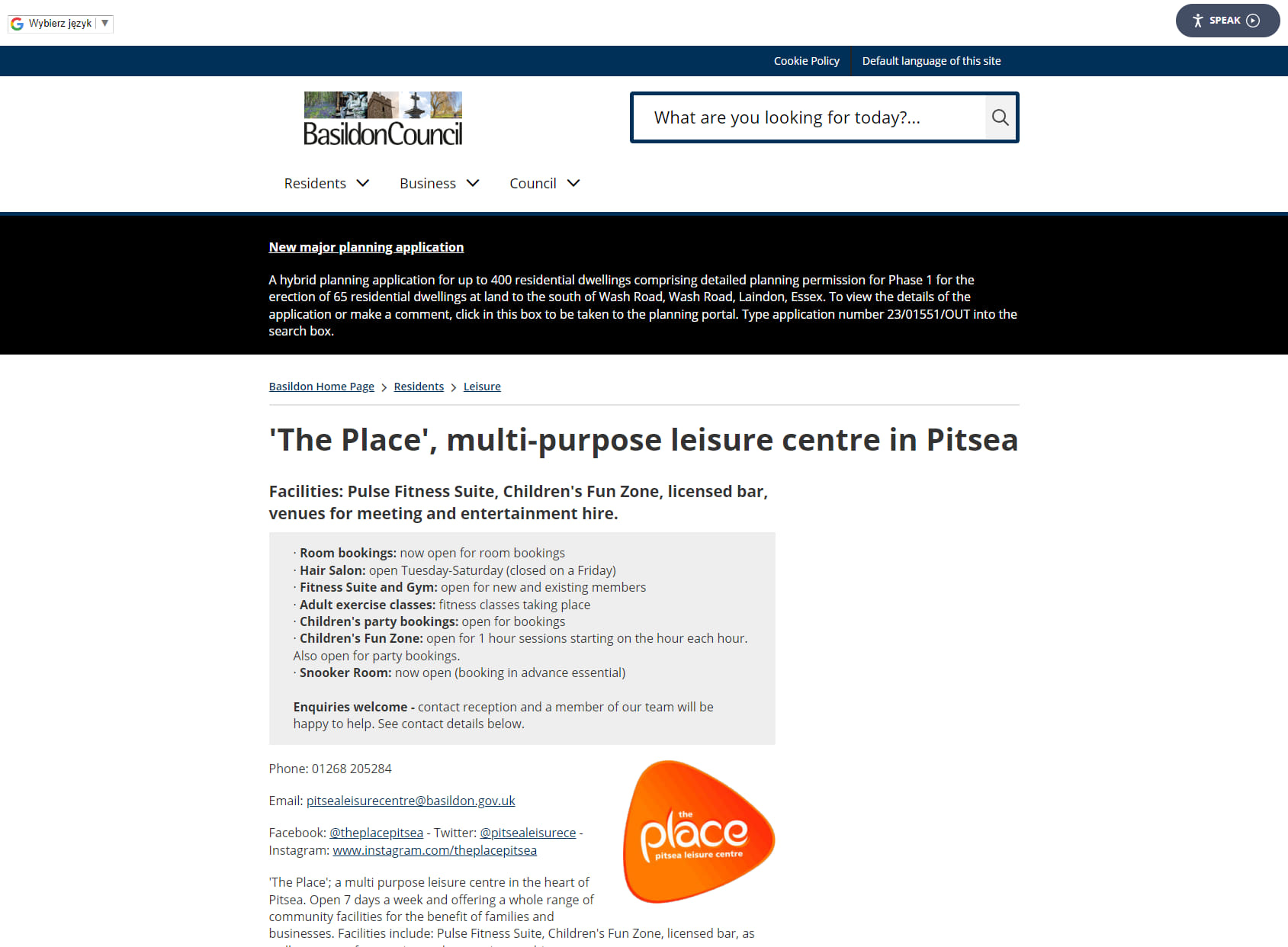 The Place, Pitsea Leisure Centre