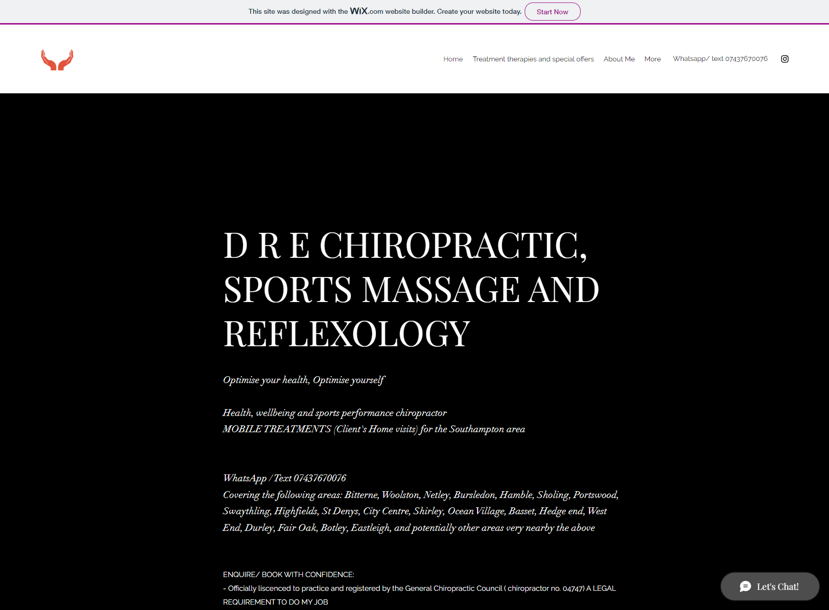 (mobile home treatments) D R E Chiropractic, sports massage and reflexology